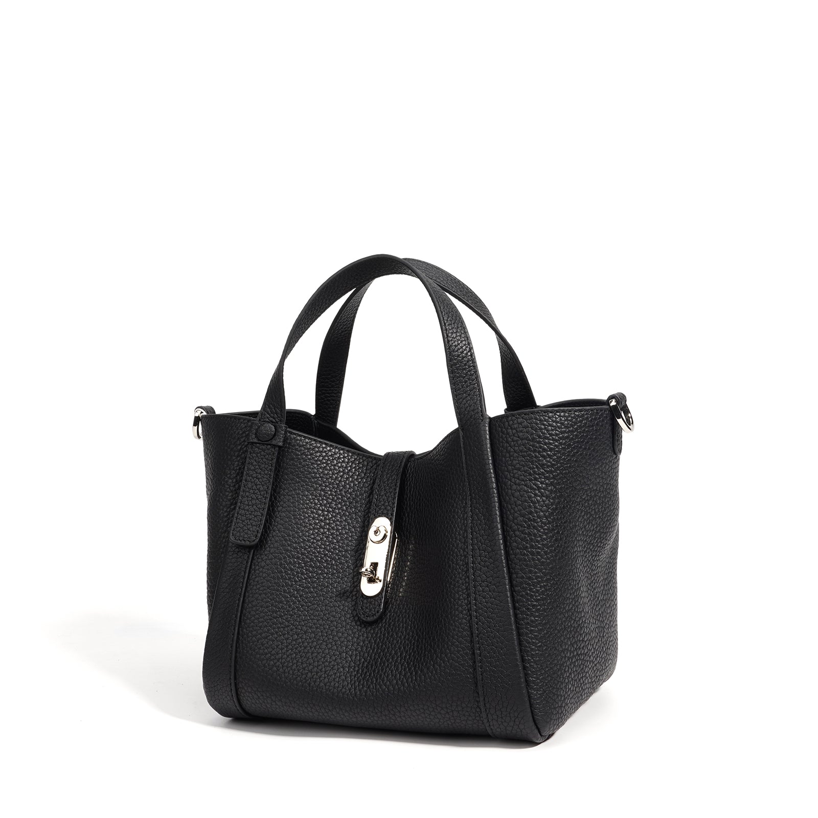 Structured Leather Drawstring Bucket Bag