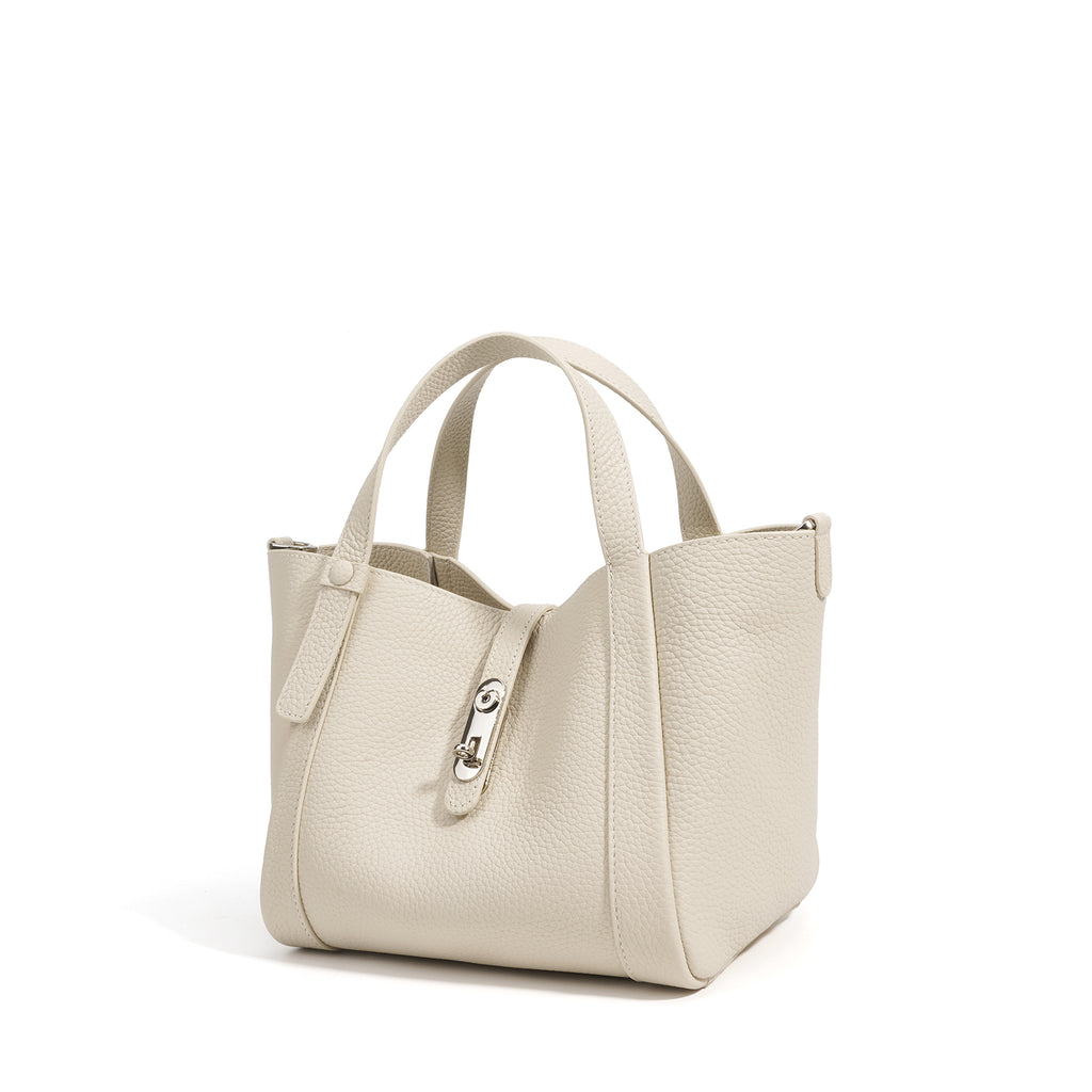 Structured Leather Drawstring Bucket Bag