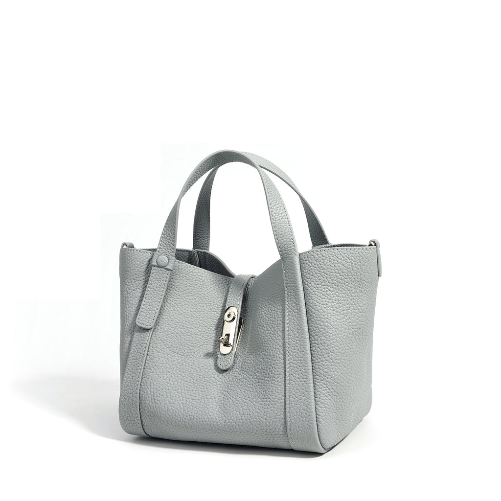 Structured Leather Drawstring Bucket Bag