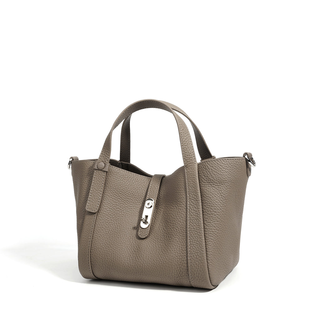 Structured Leather Drawstring Bucket Bag