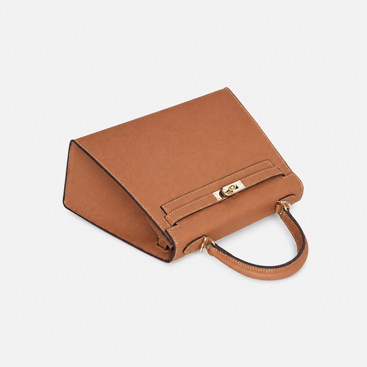 Cognac Lock Top Handle Bag