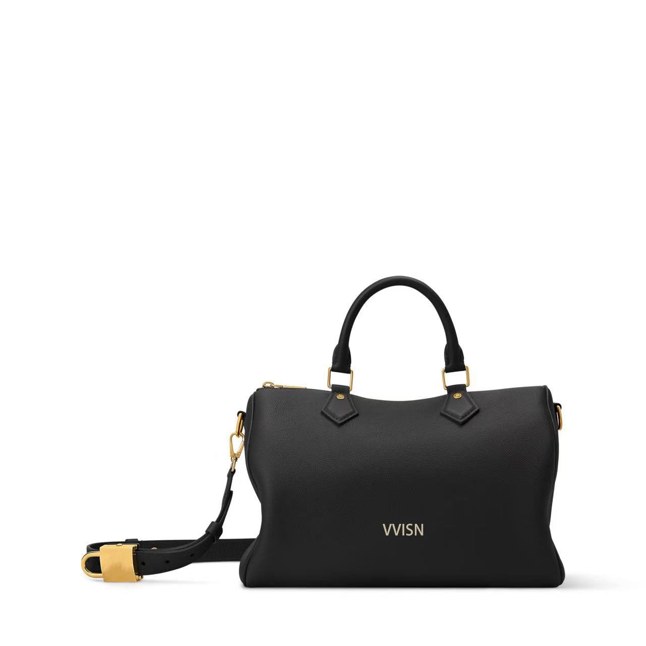 Black Grained Leather Boston Satchel - VVISN