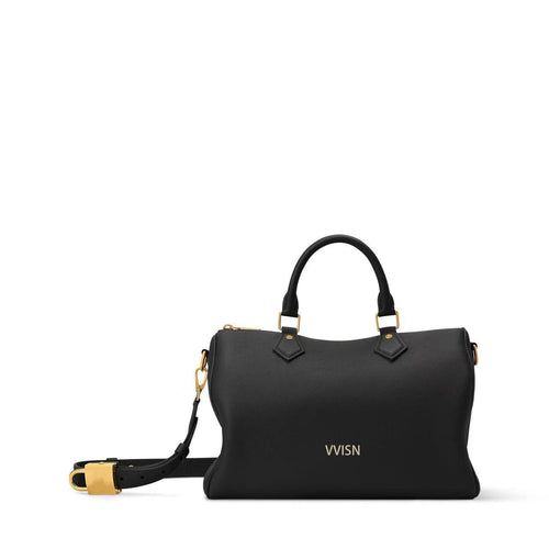 Black Grained Leather Boston Satchel - VVISN
