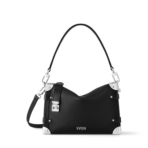 Black Grained Leather Side Trunk Bag - VVISN