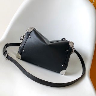 Black Grained Leather Side Trunk Bag - VVISN