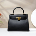 Black Palm Grain Leather Bamboo Bag - VVISN