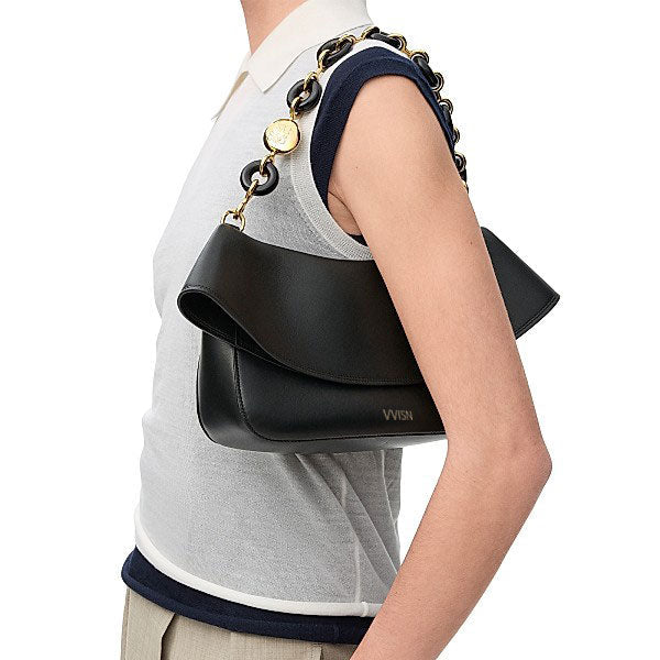 Black Smooth Calfskin Ola Shoulder Bag - VVISN