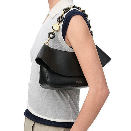 Black Smooth Calfskin Ola Shoulder Bag - VVISN