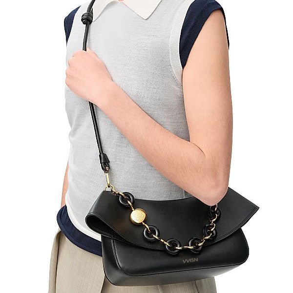 Black Smooth Calfskin Ola Shoulder Bag - VVISN