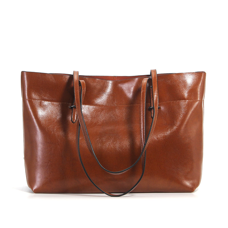 Structured Waxed Leather Work Tote Bag