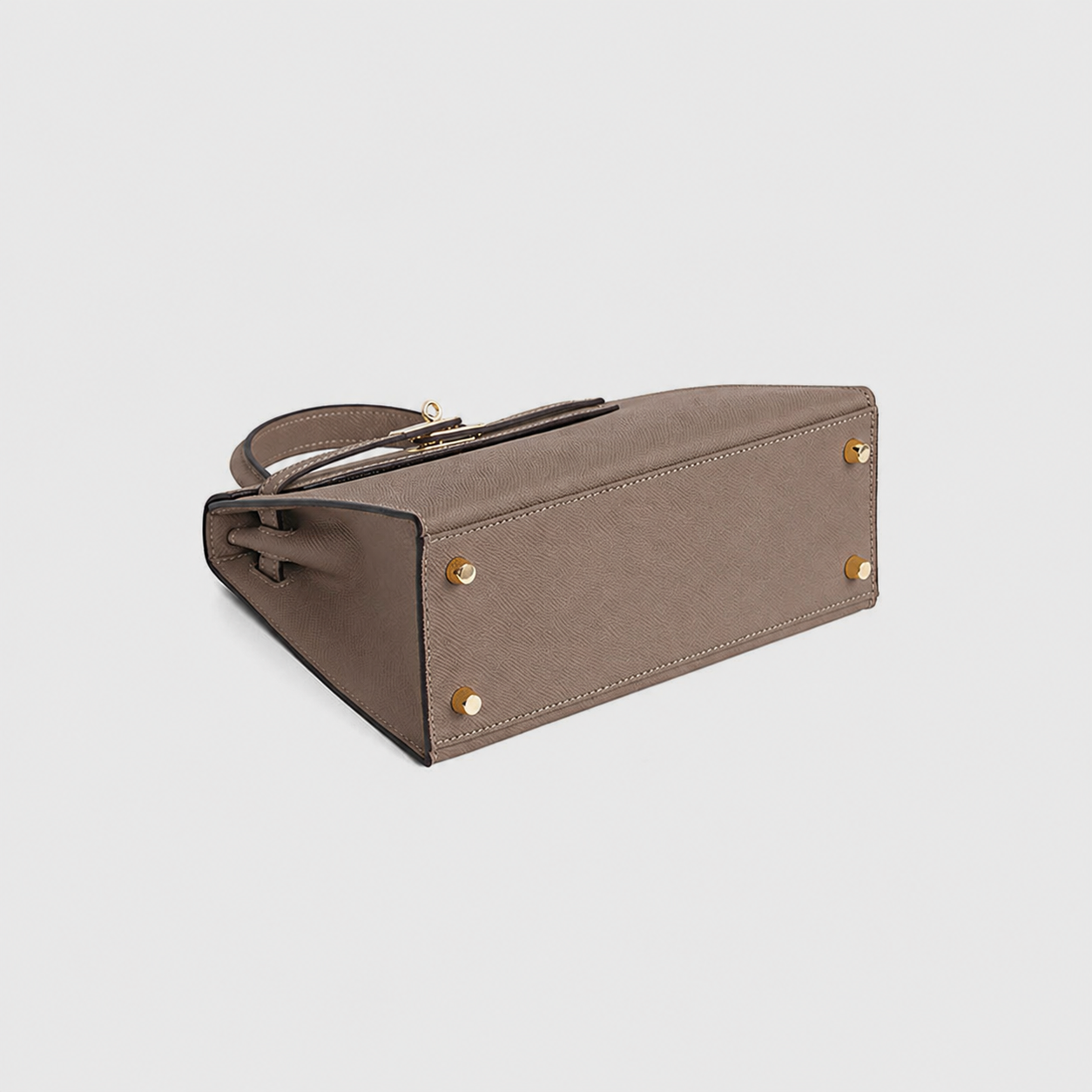 Taupe Lock Structured Top Handle Bag