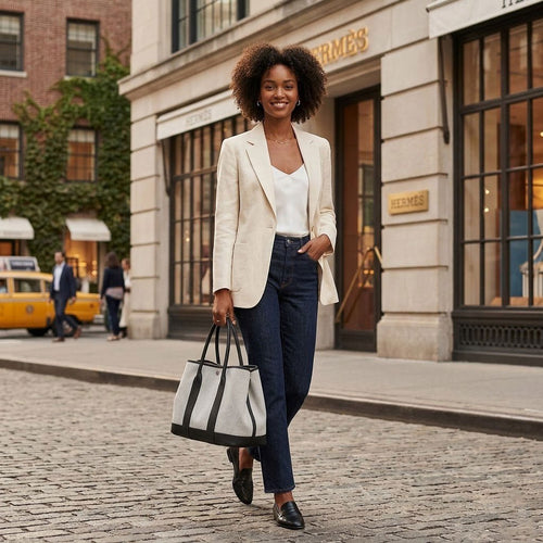 Canvas and Calfskin Large Tote Bag - VVISN