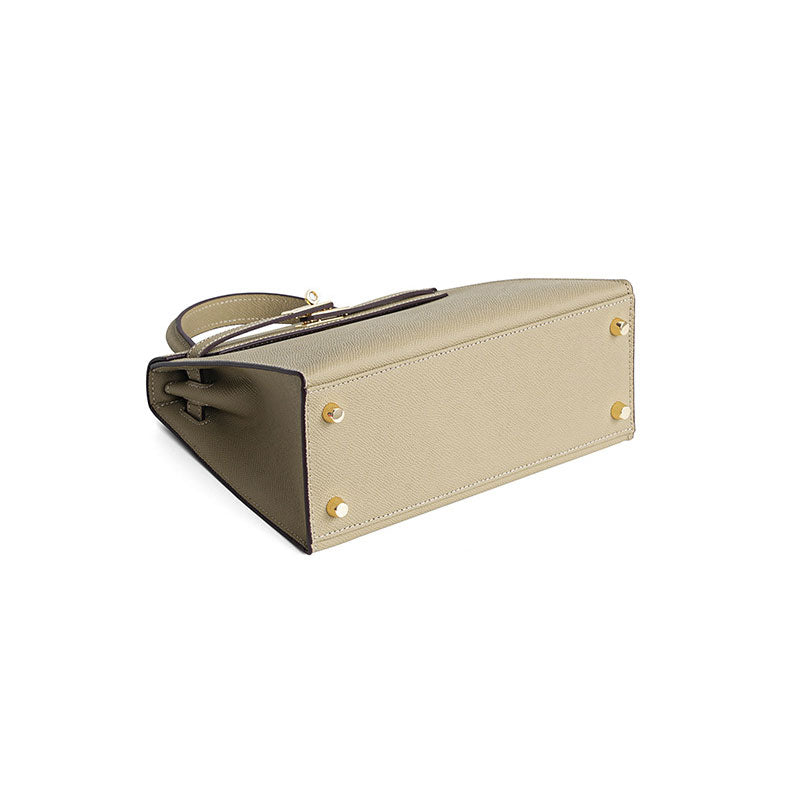 Taupe Lock Top Handle Bag