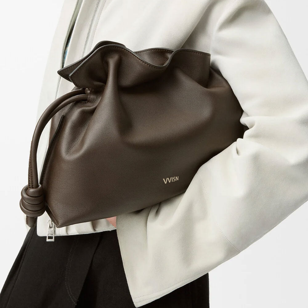 Chocolate Medium Flamenco clutch in nappa calfskin - VVISN