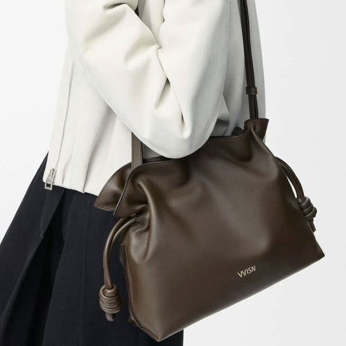 Chocolate Medium Flamenco clutch in nappa calfskin - VVISN