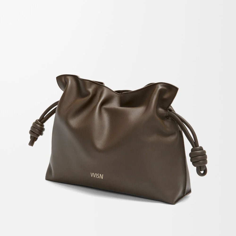 Chocolate Medium Flamenco clutch in nappa calfskin - VVISN