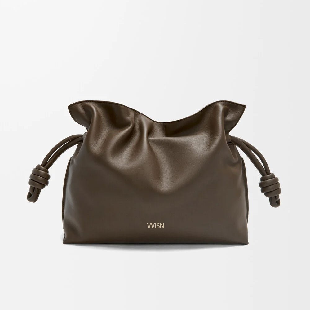Chocolate Medium Flamenco clutch in nappa calfskin - VVISN