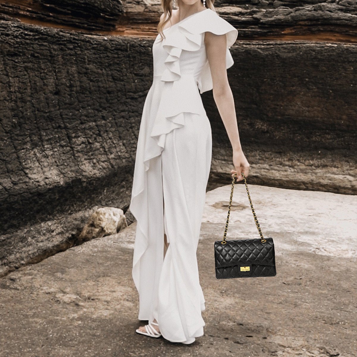 Classic Black Lychee Leather Handbag - VVISN