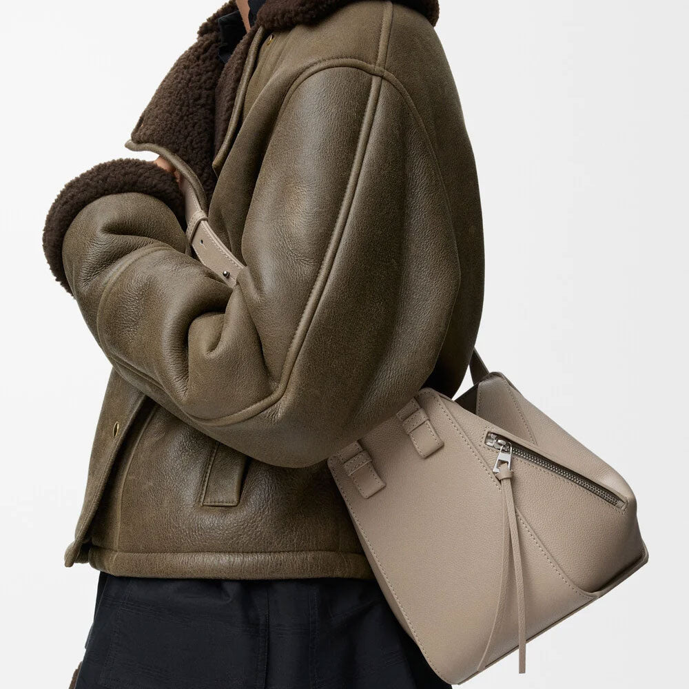 Compact Grained Leather Hammock Bag Clay - VVISN