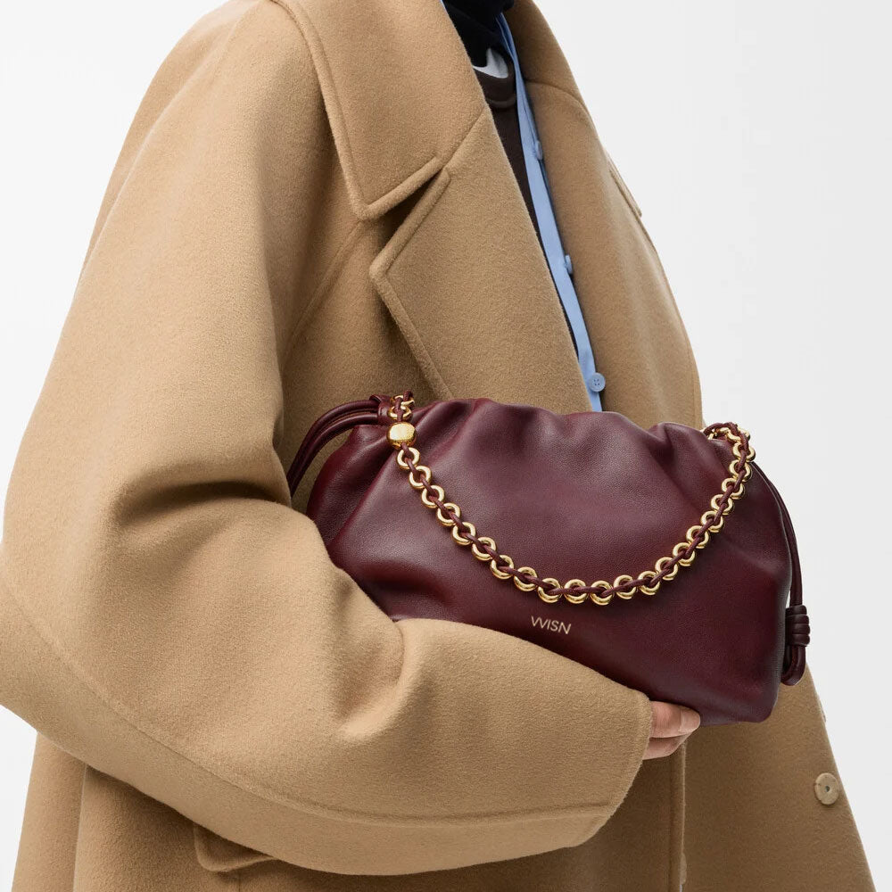 Dark Burgundy Nappa Flamenco Purse Bag - VVISN