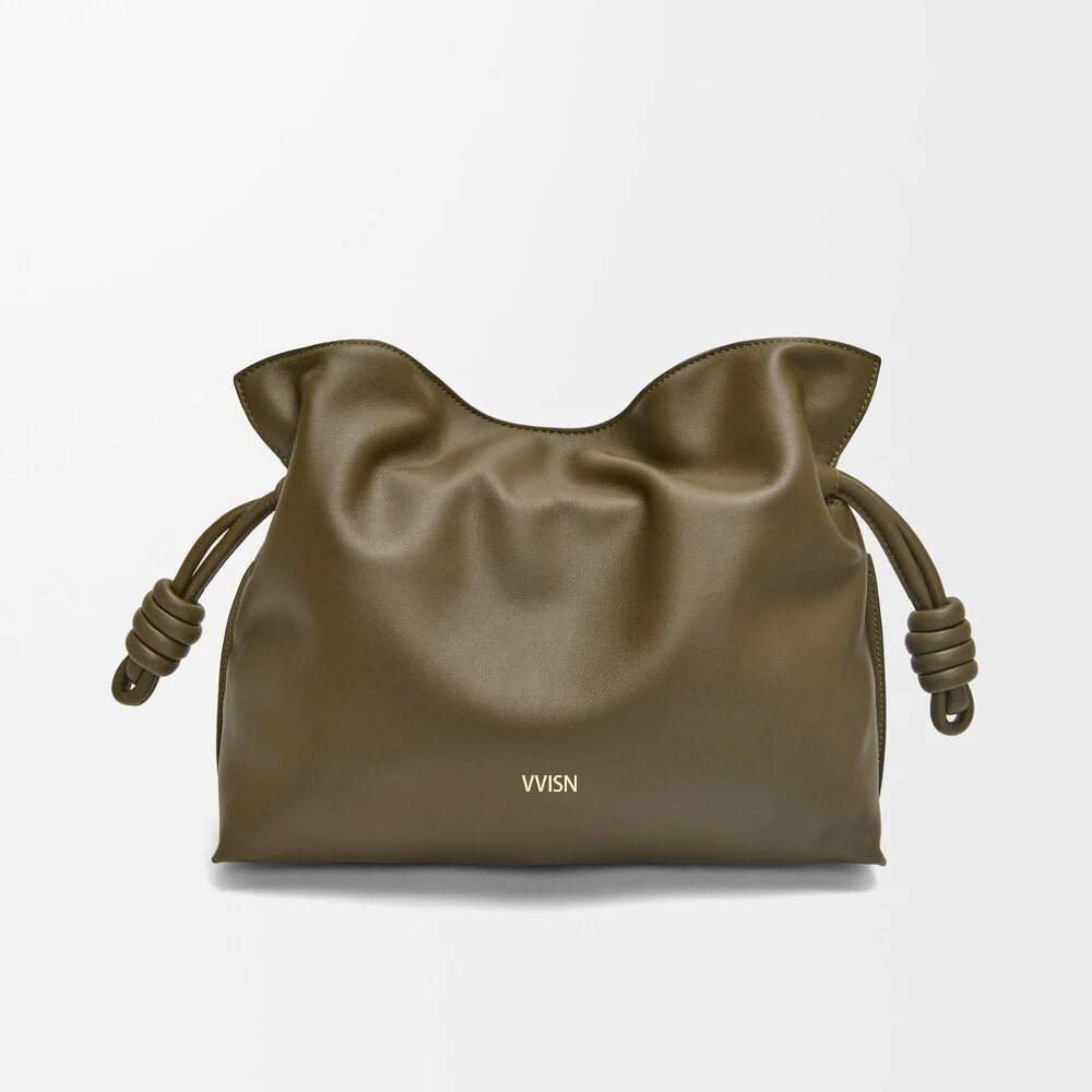 Dark Khaki Medium Flamenco clutch in nappa calfskin - VVISN