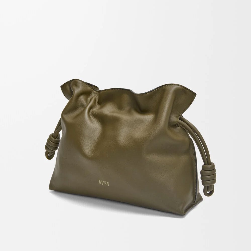 Dark Khaki Medium Flamenco clutch in nappa calfskin - VVISN