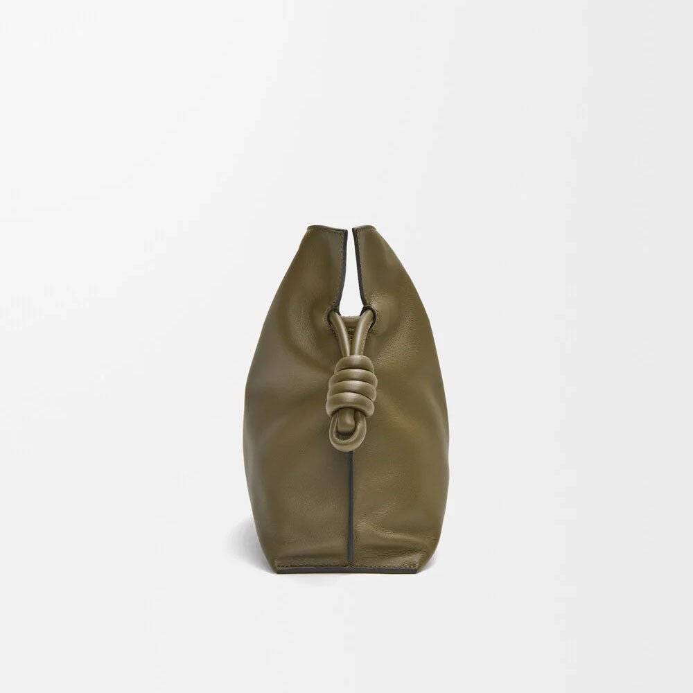 Dark Khaki Medium Flamenco clutch in nappa calfskin - VVISN