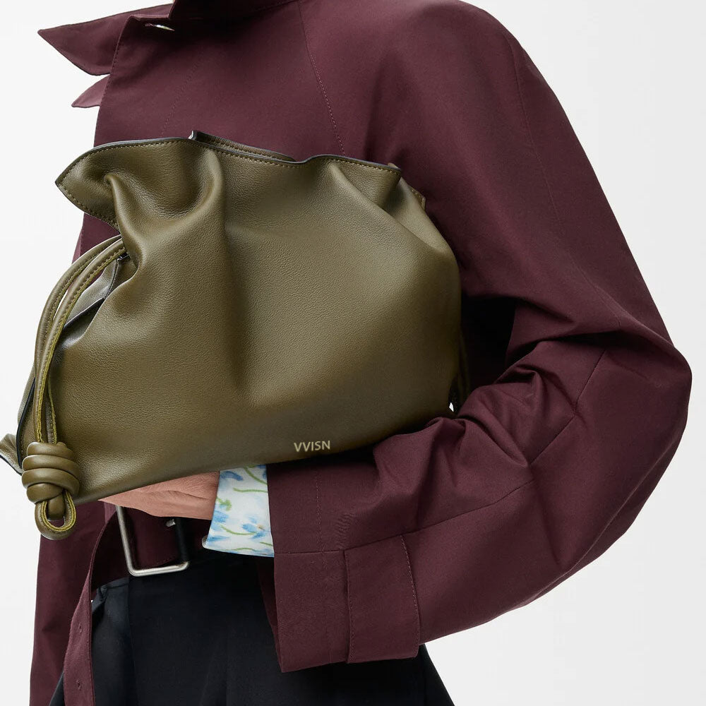 Dark Khaki Medium Flamenco clutch in nappa calfskin - VVISN