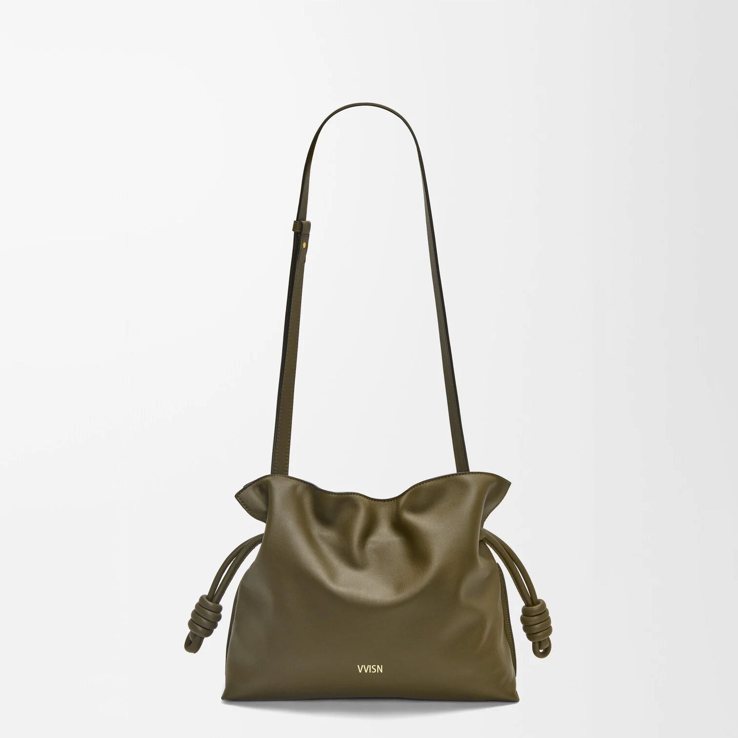 Dark Khaki Medium Flamenco clutch in nappa calfskin - VVISN