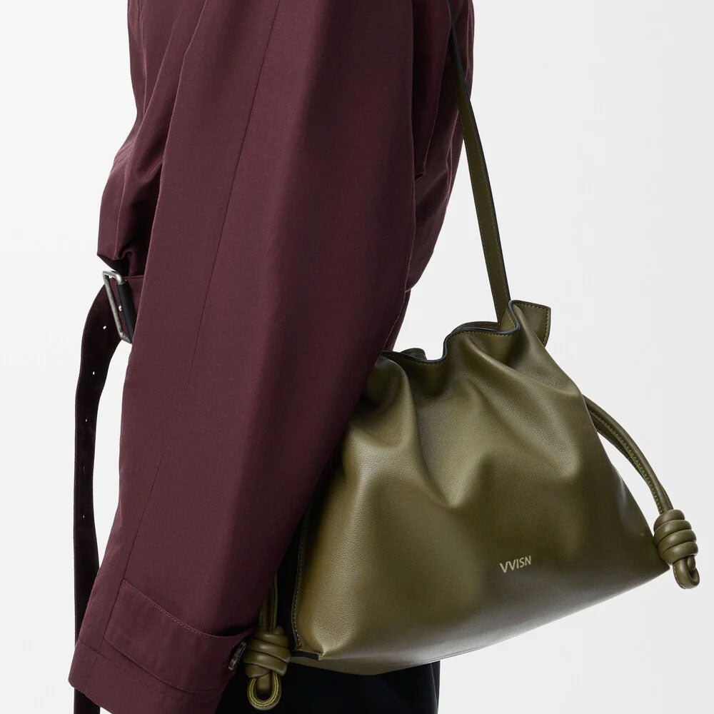 Dark Khaki Medium Flamenco clutch in nappa calfskin - VVISN