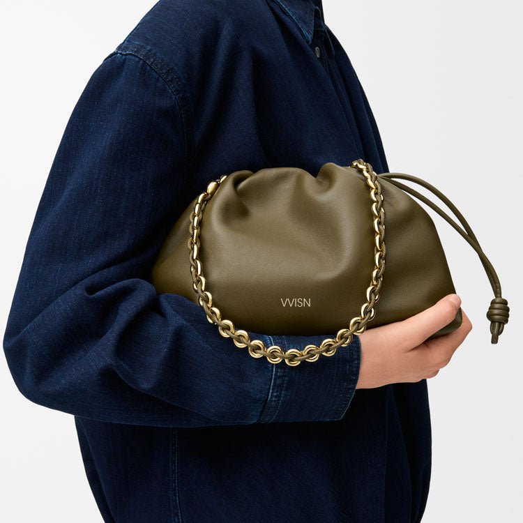 Dark Khaki Nappa Leather Flamenco Purse - VVISN