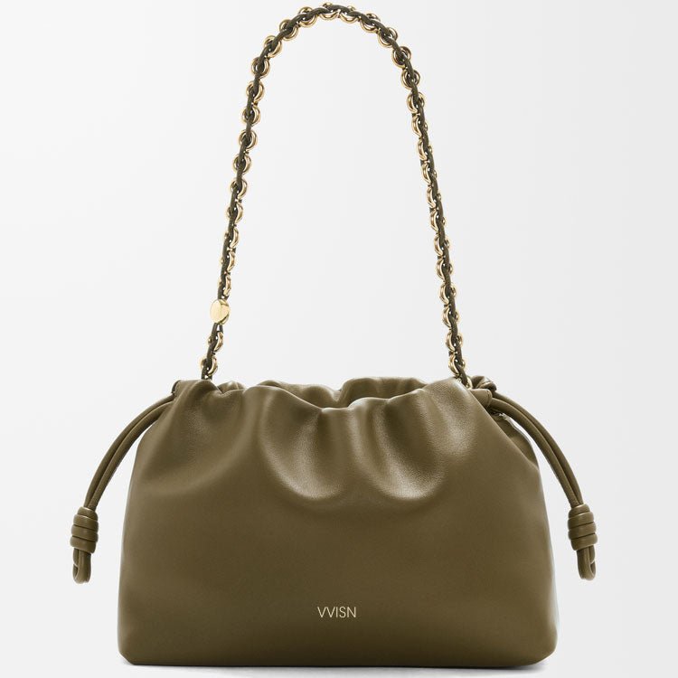 Dark Khaki Nappa Leather Flamenco Purse - VVISN