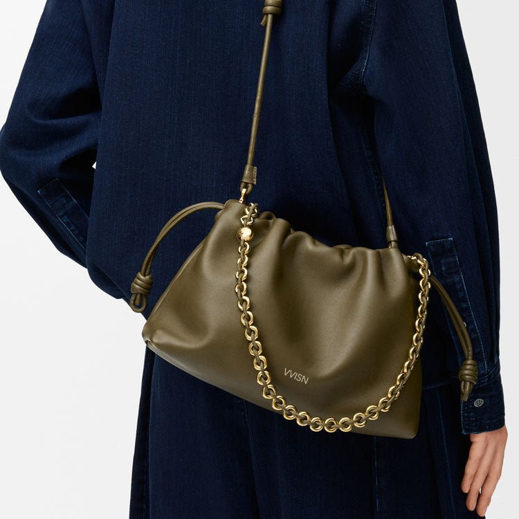 Dark Khaki Nappa Leather Flamenco Purse - VVISN