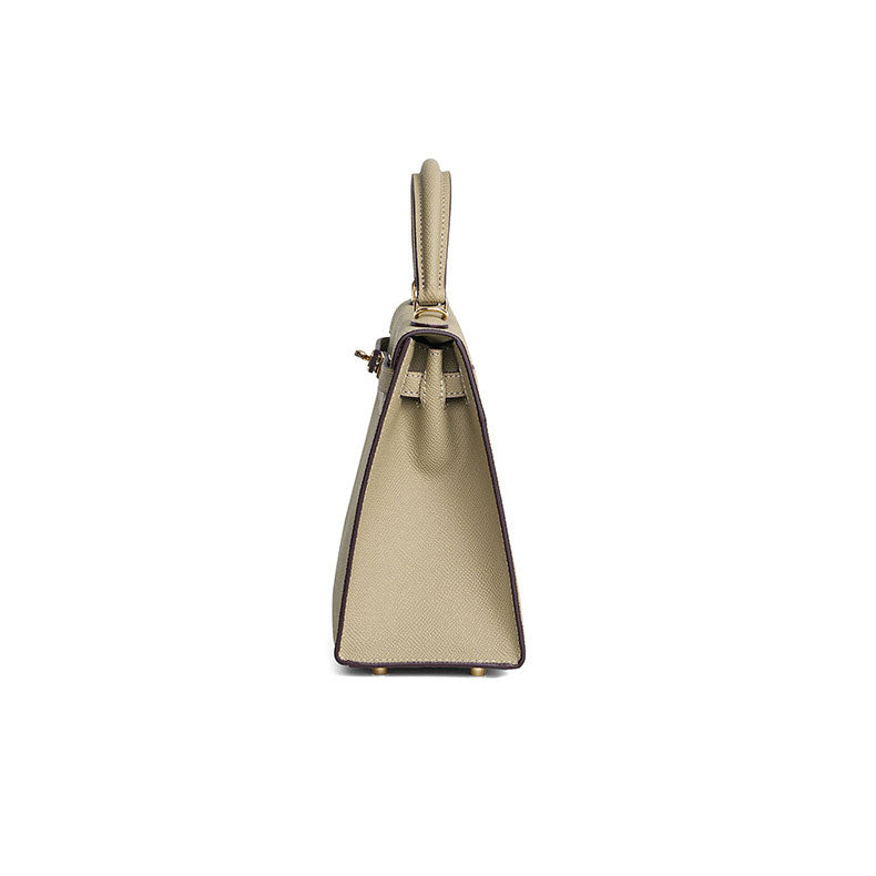 Taupe Lock Top Handle Bag