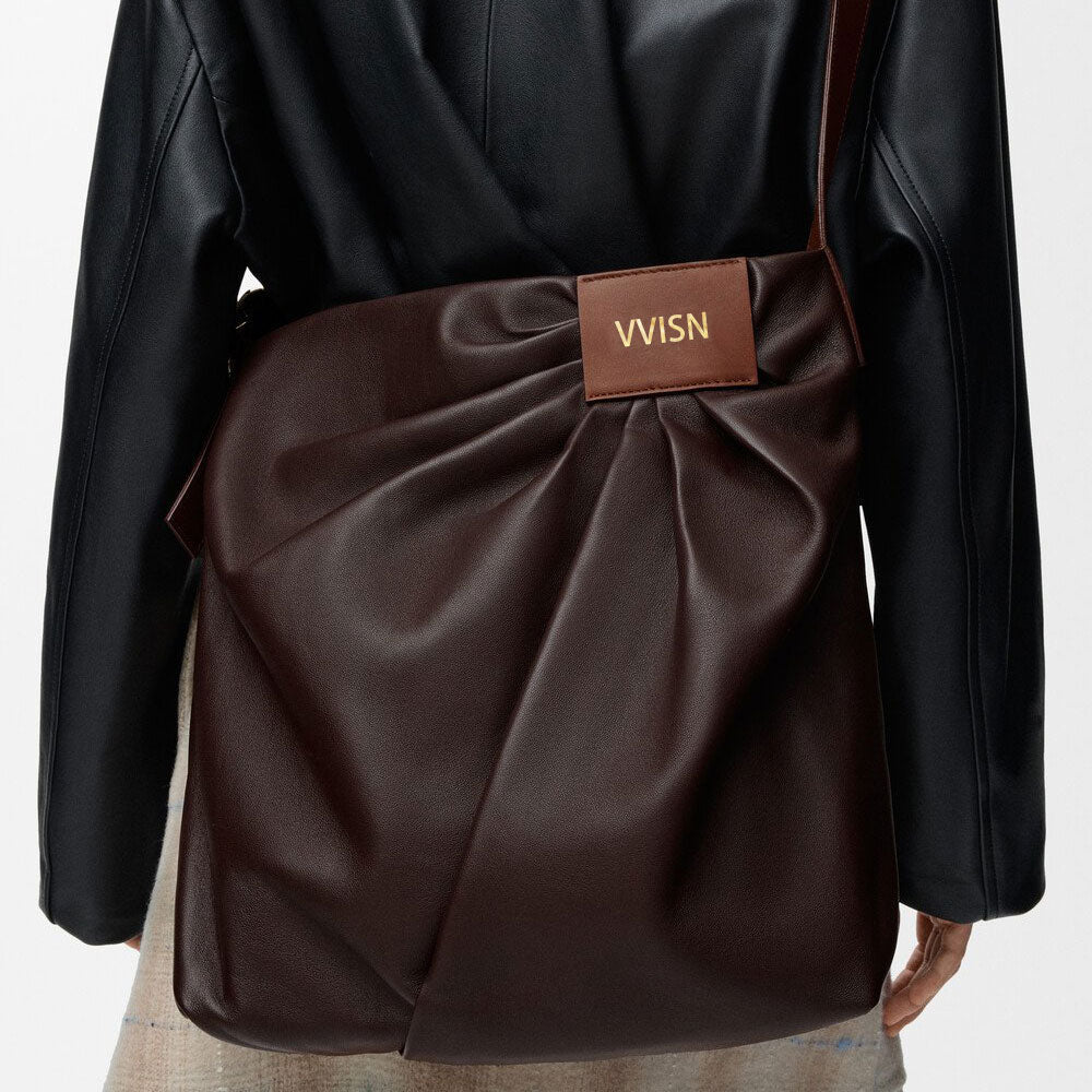 Draped Tote in Dark Chestnut Lambskin - VVISN