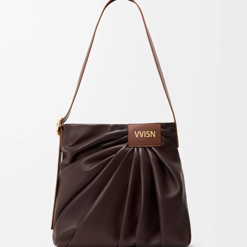 Draped Tote in Dark Chestnut Lambskin - VVISN