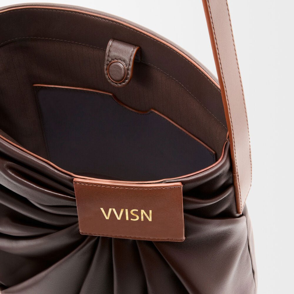 Draped Tote in Dark Chestnut Lambskin - VVISN