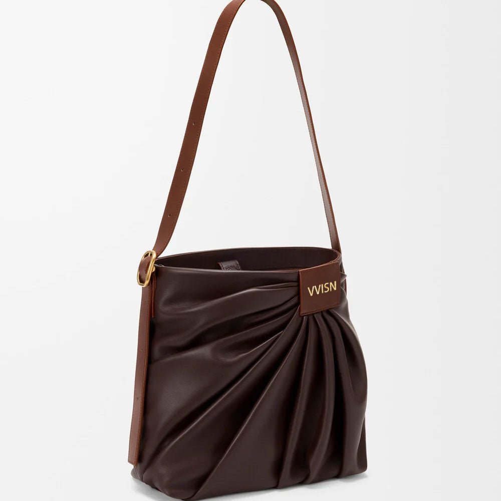 Draped Tote in Dark Chestnut Lambskin - VVISN
