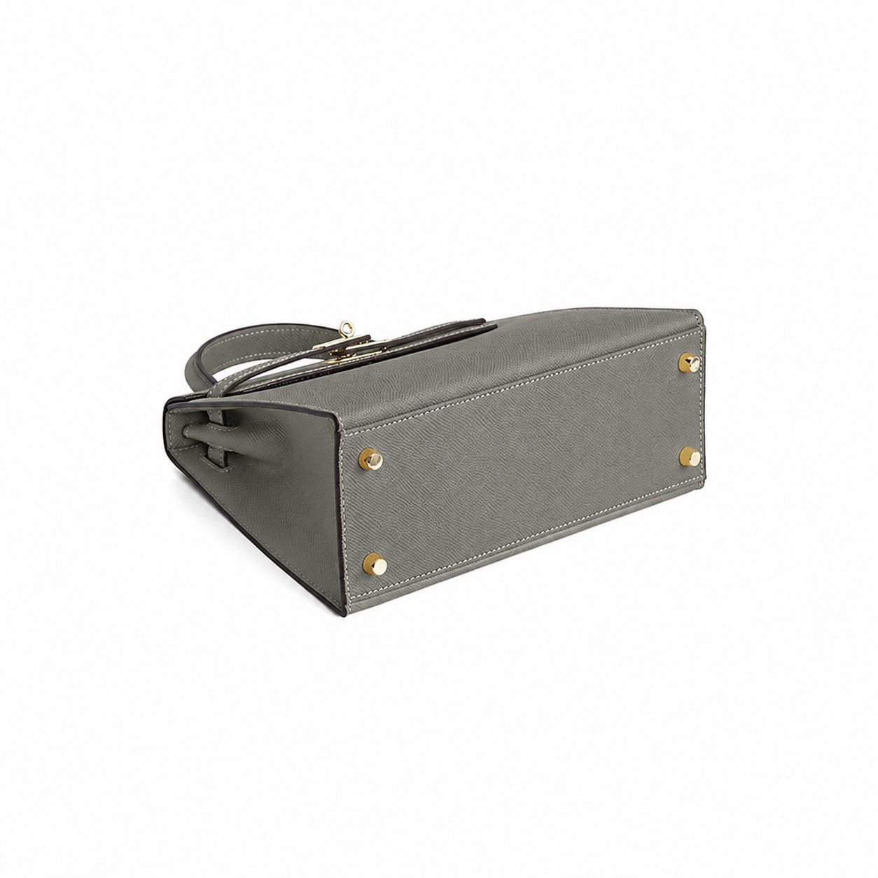 Stone Grey Lock Top Handle Bag