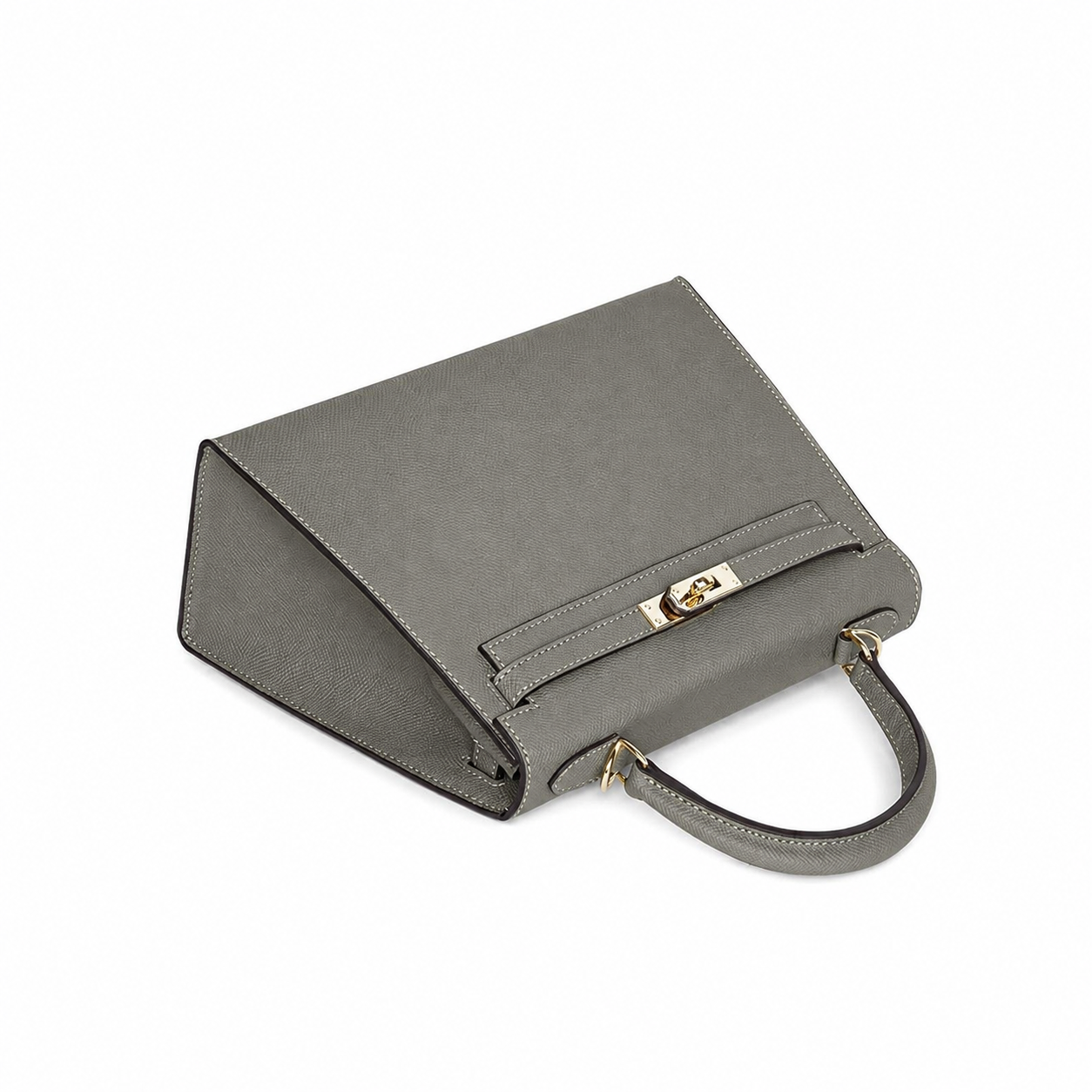 Stone Grey Lock Top Handle Bag
