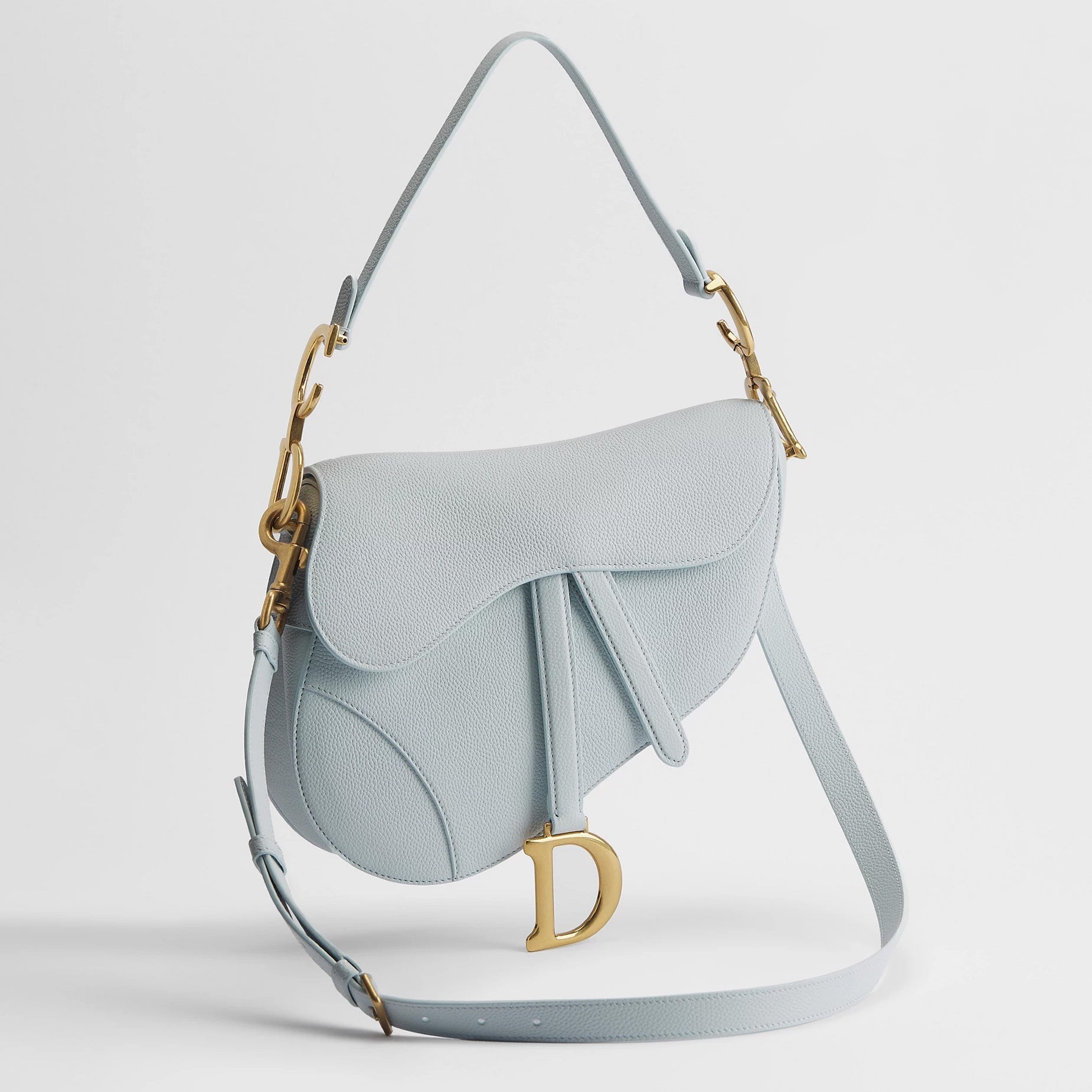 Ice Blue Grained Leather Saddle Bag - VVISN