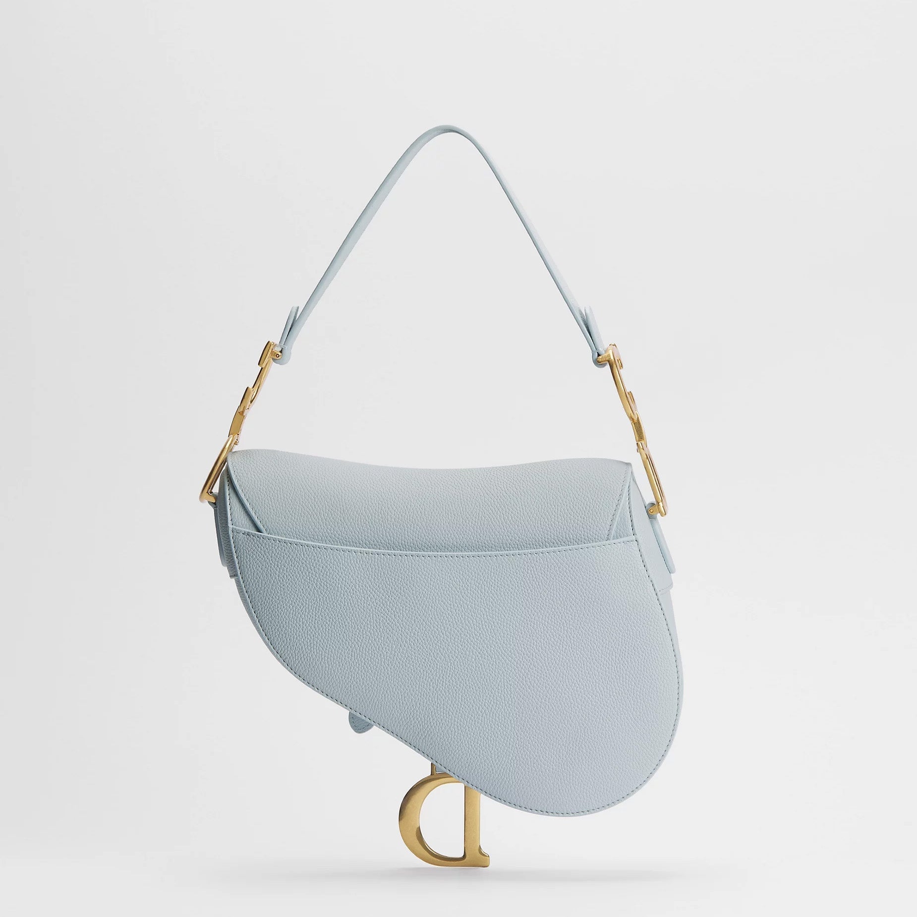Ice Blue Grained Leather Saddle Bag - VVISN