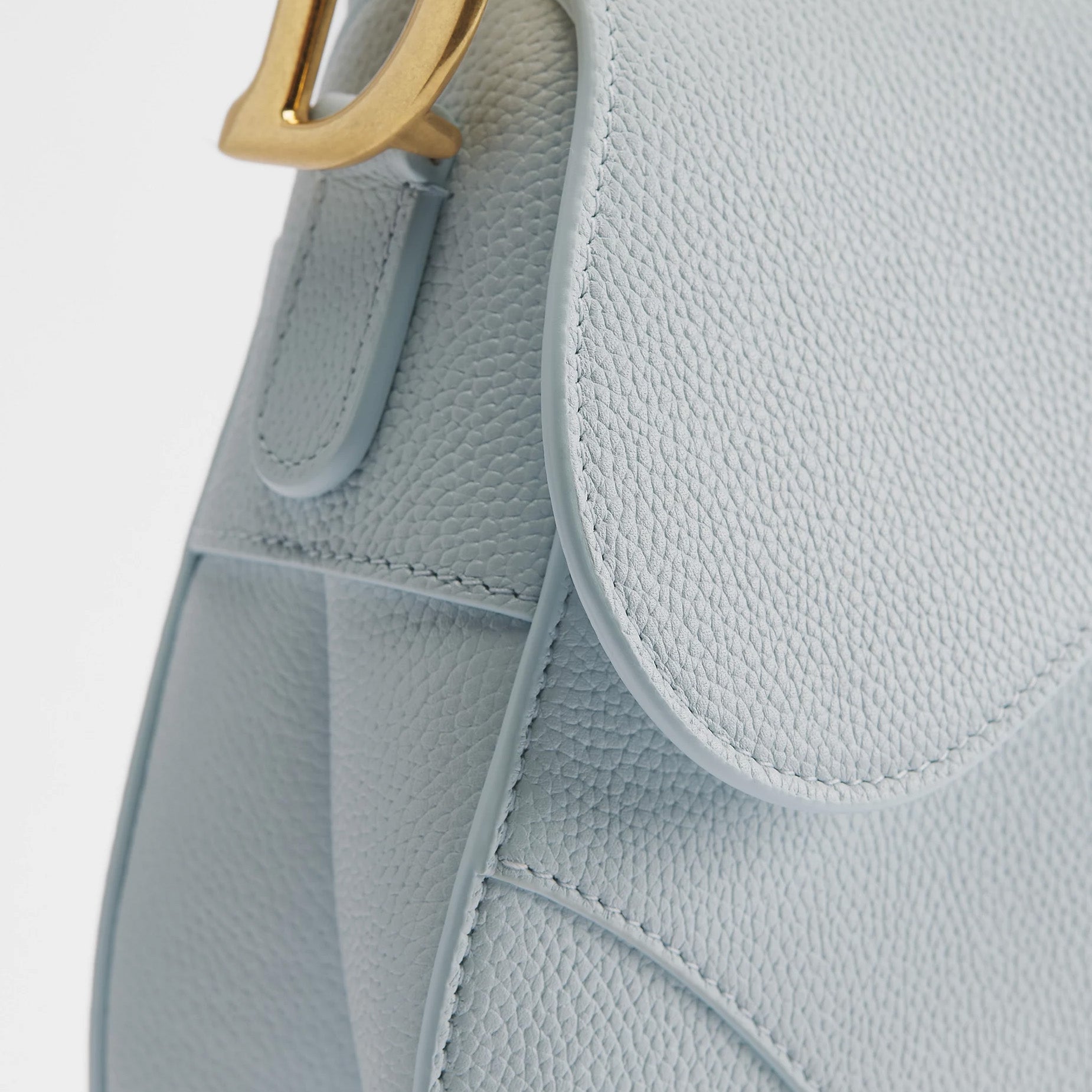 Ice Blue Grained Leather Saddle Bag - VVISN