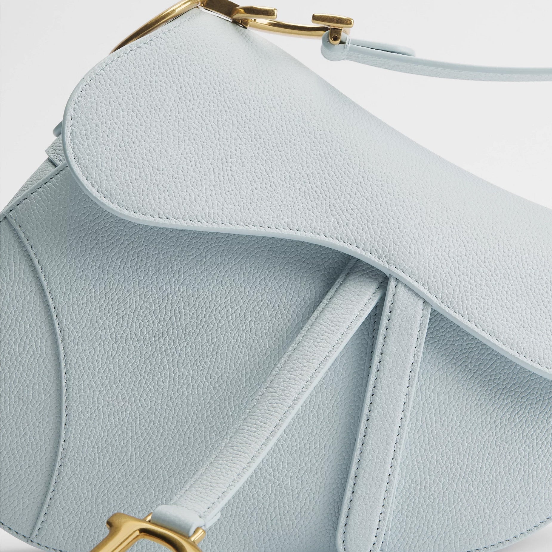 Ice Blue Grained Leather Saddle Bag - VVISN