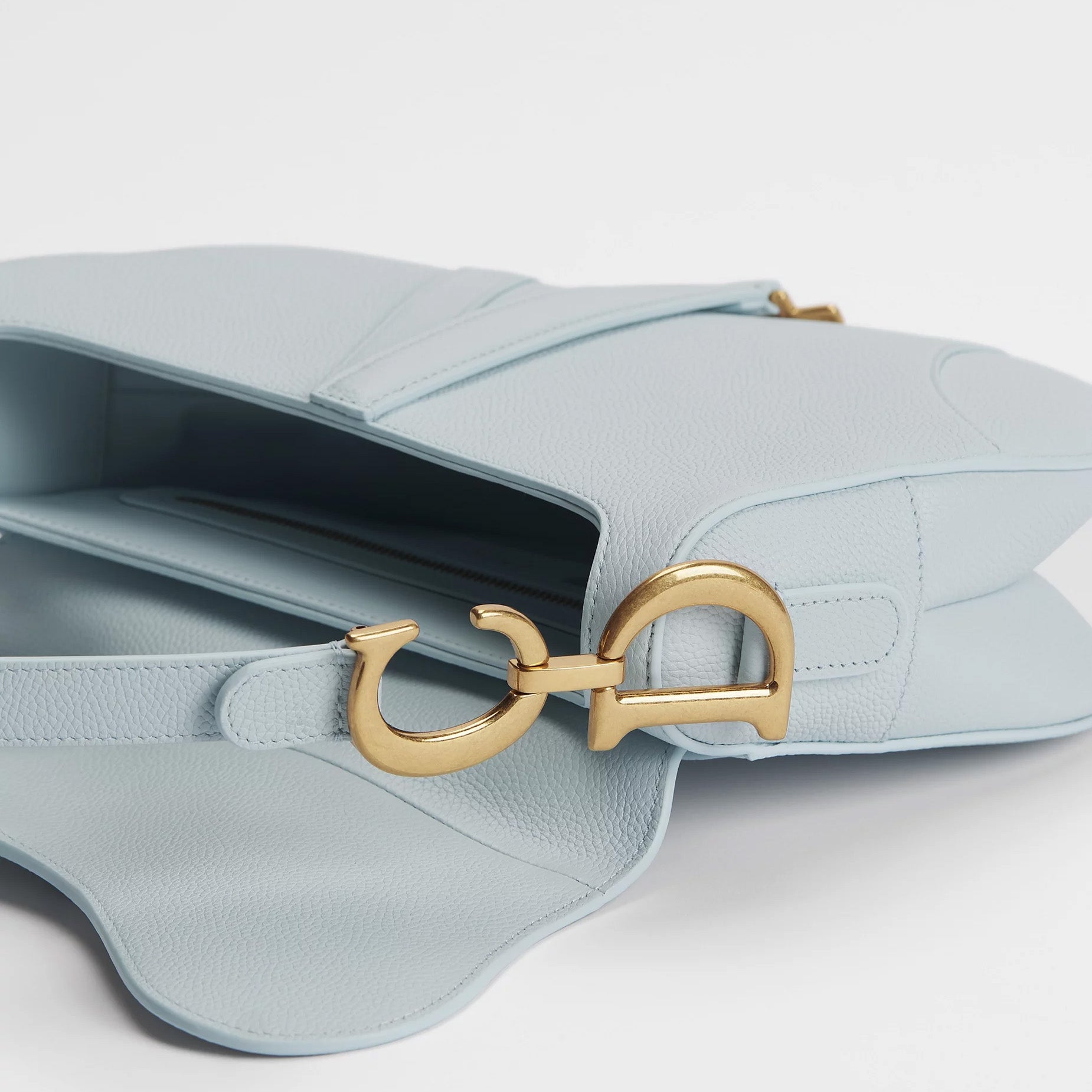 Ice Blue Grained Leather Saddle Bag - VVISN