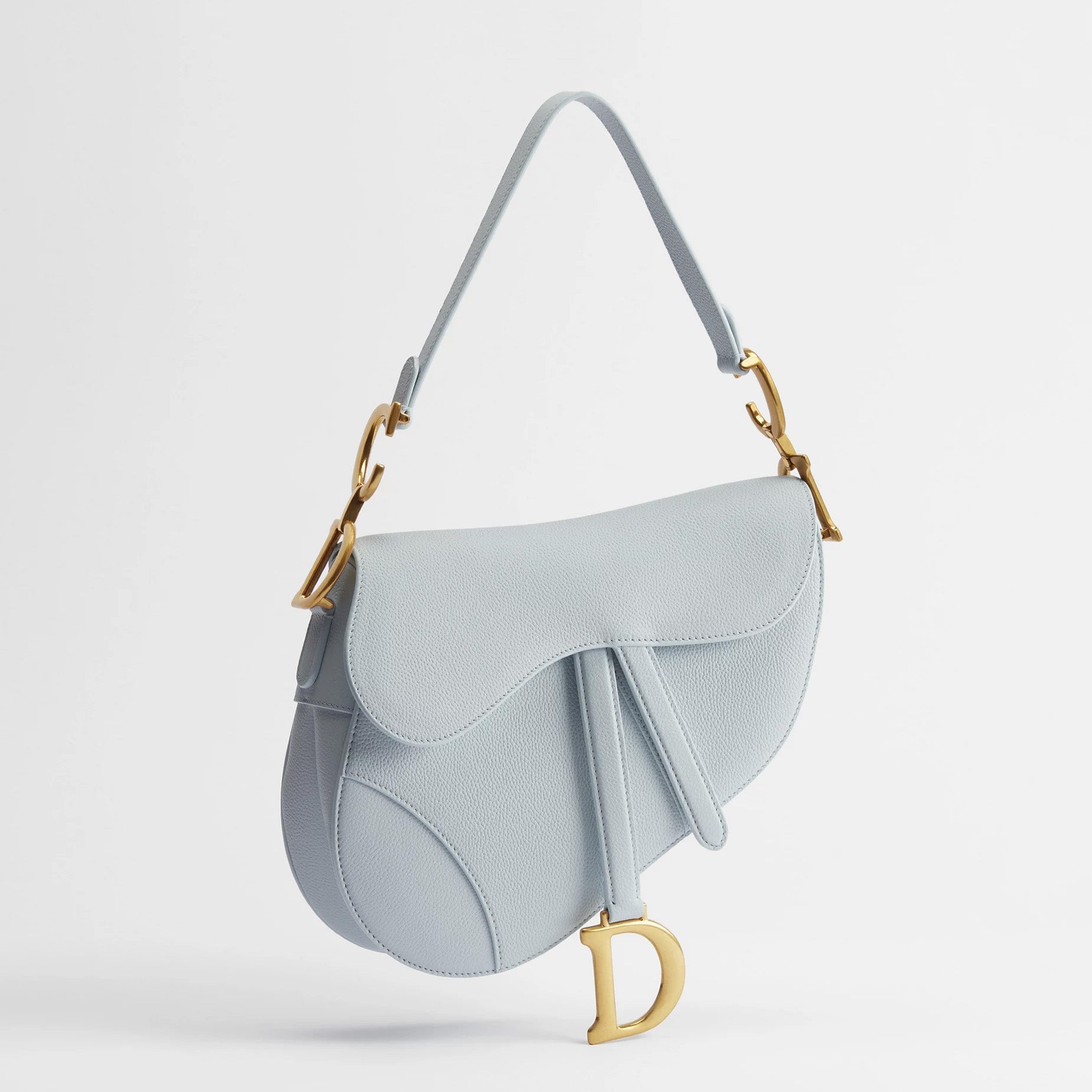 Ice Blue Grained Leather Saddle Bag - VVISN