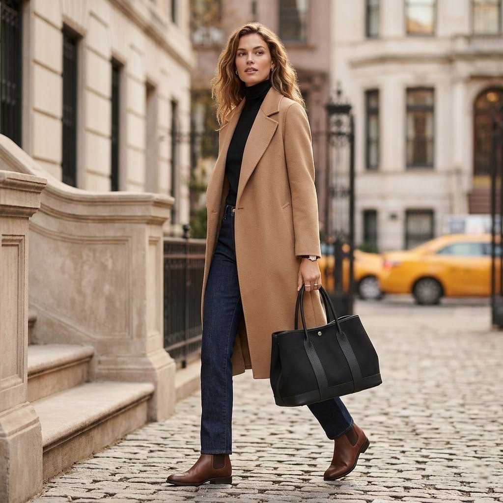 Large Canvas and Calfskin Tote Bag - VVISN
