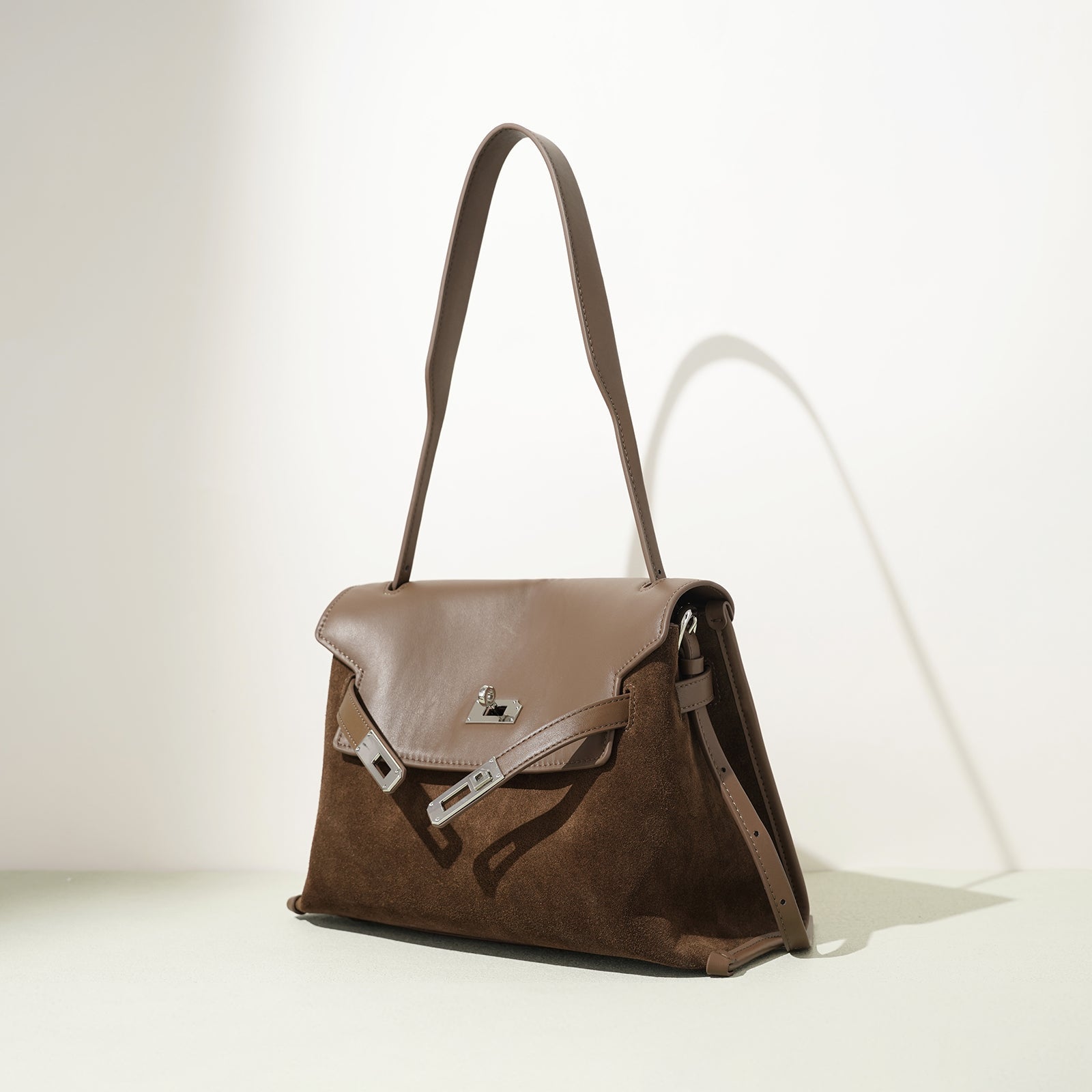 Leather and Suede Mixed Boston Handbag - VVISN