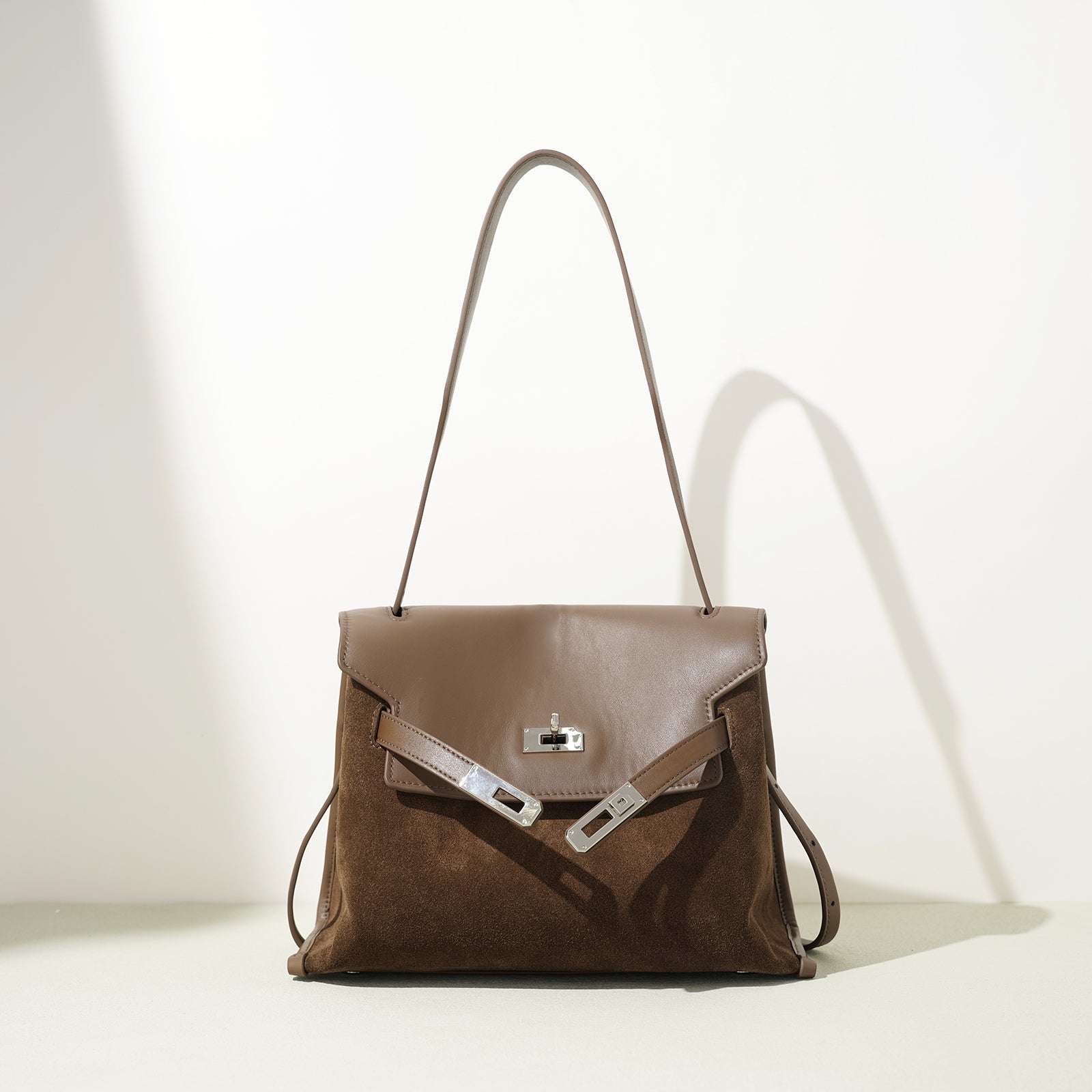 Leather and Suede Mixed Boston Handbag - VVISN