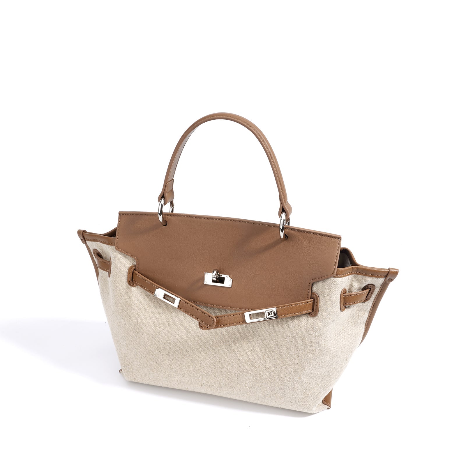 Linen and Leather Splicing Satchel Bag - VVISN